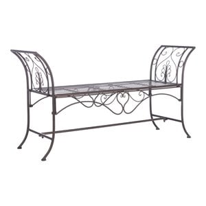 Pemberly Row 51.25&quot Wrought Iron Outdoor Garden Bench in Rustic Brown