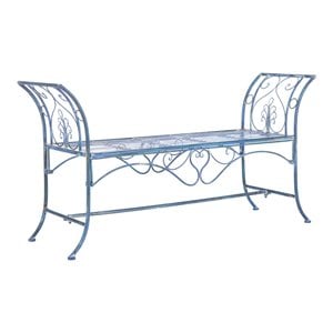 Pemberly Row 51.25&quot Wrought Iron Outdoor Garden Bench in Antique Blue