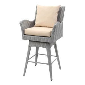 Pemberly Row 26.8&quot Swivel Wicker/Rattan Arm Counter Stool in Gray/Beige