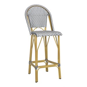 Pemberly Row 30&quot Stackable Wicker/Rattan Bistro Bar Stool in Gray/White