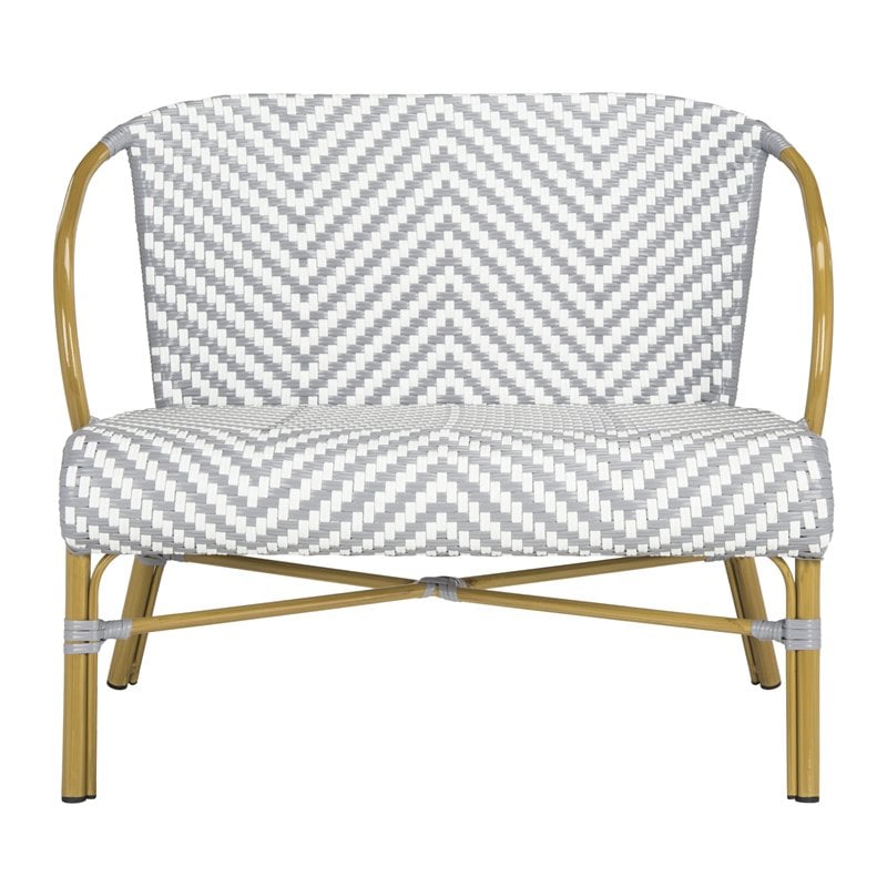 Pemberly Row Herringbone Wicker/Rattan Indoor/Outdoor Settee in Gray/White