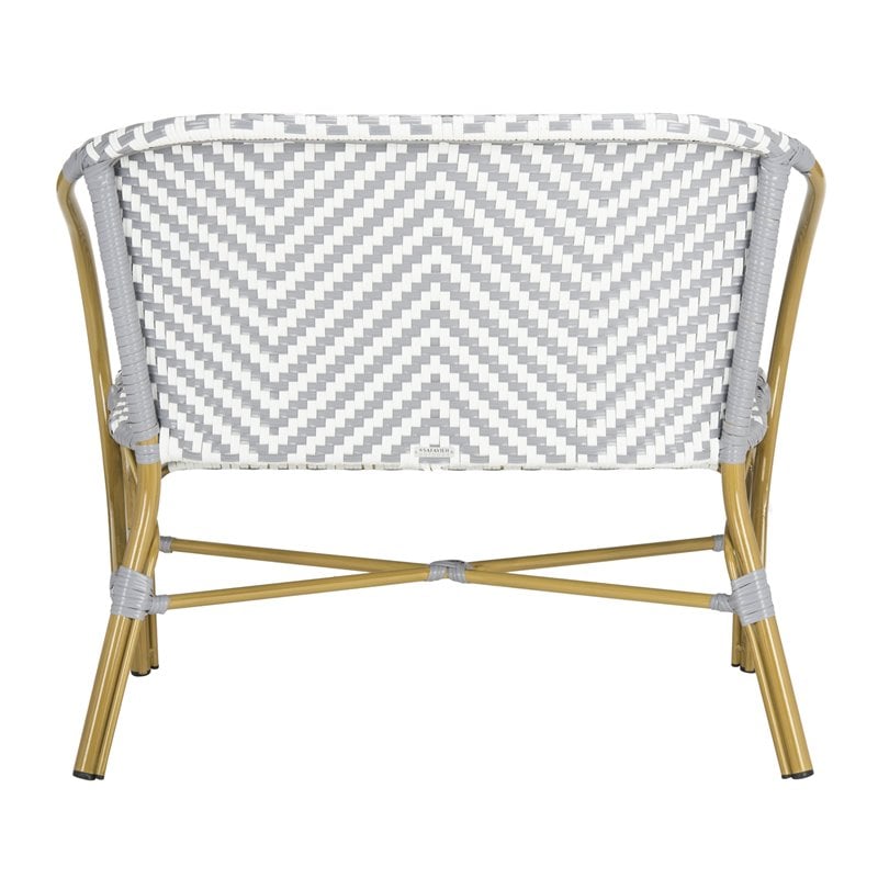 Pemberly Row Herringbone Wicker/Rattan Indoor/Outdoor Settee in Gray/White