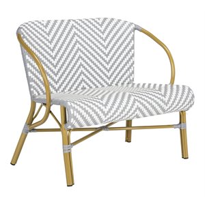 Pemberly Row Herringbone Wicker/Rattan Indoor/Outdoor Settee in Gray/White