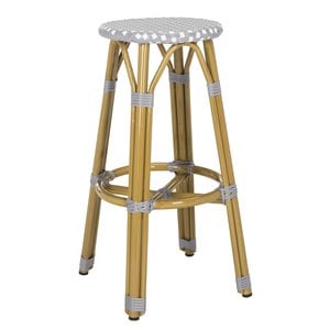 Pemberly Row 30&quot Wicker/Rattan Indoor/Outdoor Bistro Bar Stool in Gray/White
