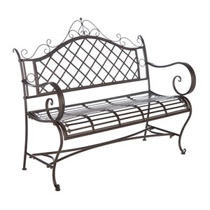 Pemberly Row 45.75&quot Wrought Iron Outdoor Garden Bench in Rustic Brown