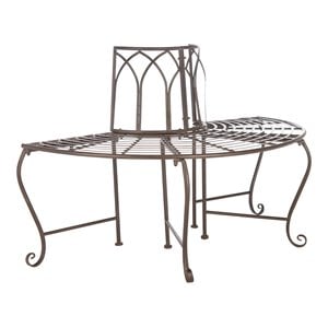 Pemberly Row 50&quot Wrought Iron Half-Circle Outdoor Tree Bench in Rustic Brown