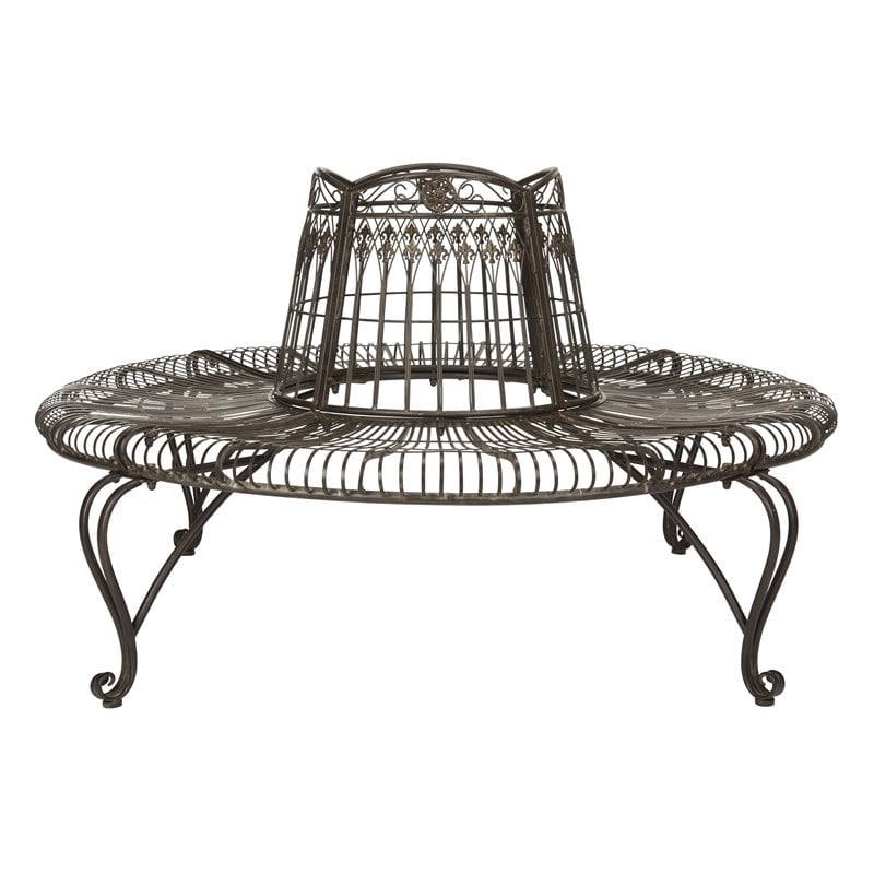 Pemberly Row Circular Metal Outdoor Tree Bench in Rust Brown