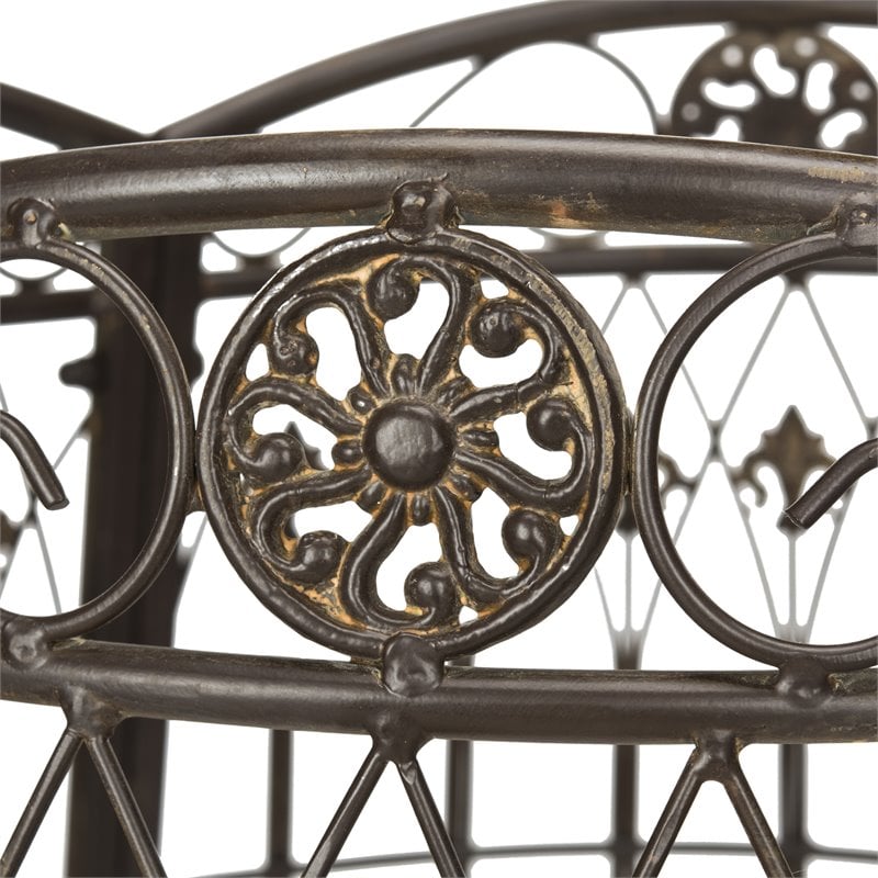 Pemberly Row Circular Metal Outdoor Tree Bench in Rust Brown