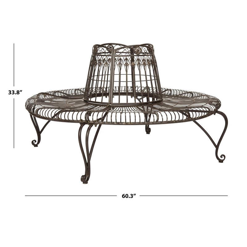 Pemberly Row Circular Metal Outdoor Tree Bench in Rust Brown