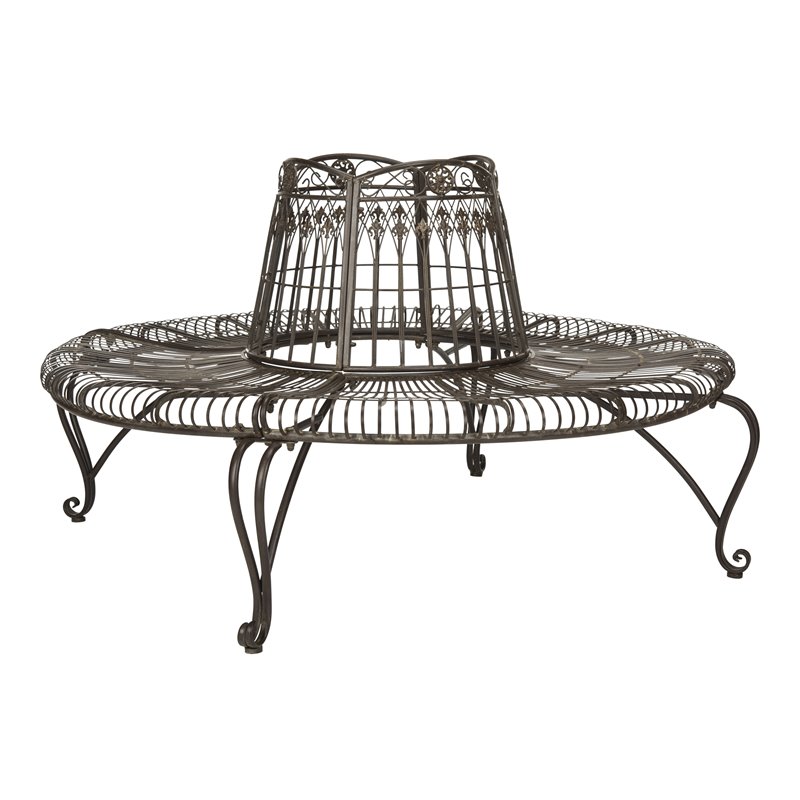 Pemberly Row Circular Metal Outdoor Tree Bench in Rust Brown