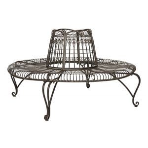 Pemberly Row Circular Metal Outdoor Tree Bench in Rust Brown