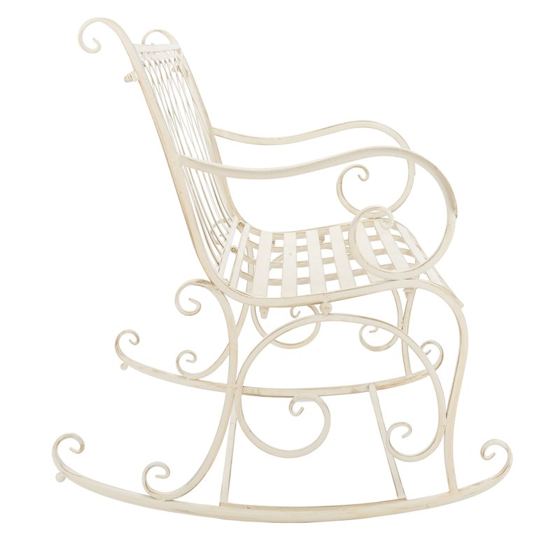 Pemberly Row Wrought Iron Victorian Outdoor Rocking Bench in Pearl White
