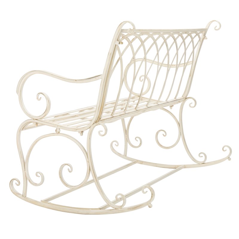 Pemberly Row Wrought Iron Victorian Outdoor Rocking Bench in Pearl White