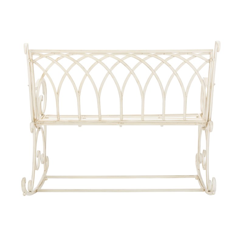 Pemberly Row Wrought Iron Victorian Outdoor Rocking Bench in Pearl White