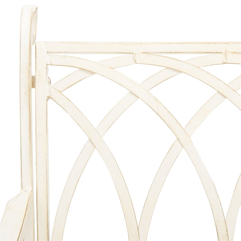 Pemberly Row Wrought Iron Victorian Outdoor Rocking Bench in Pearl White