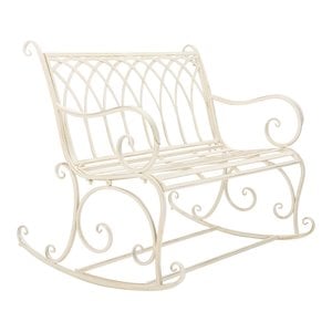 Pemberly Row Wrought Iron Victorian Outdoor Rocking Bench in Pearl White