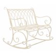 Pemberly Row Wrought Iron Victorian Outdoor Rocking Bench in Pearl White