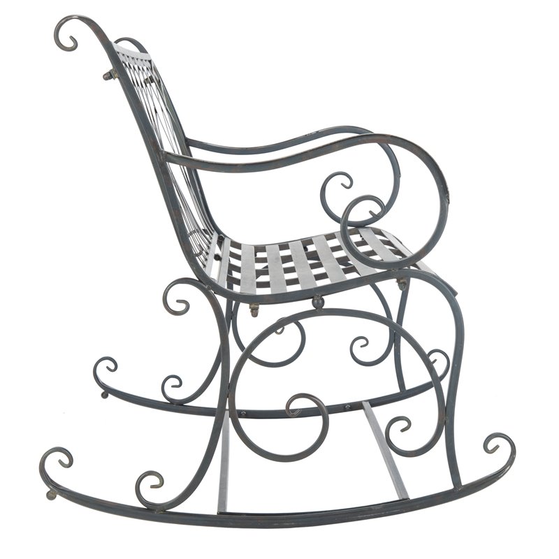 Pemberly Row Wrought Iron Victorian Outdoor Rocking Bench in Black Rust