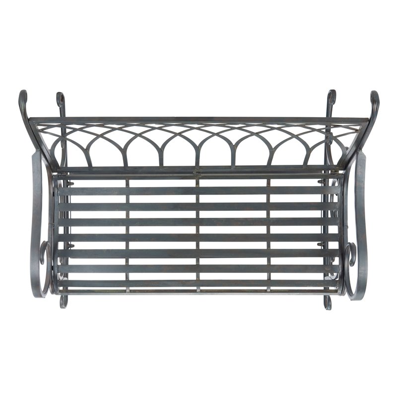 Pemberly Row Wrought Iron Victorian Outdoor Rocking Bench in Black Rust