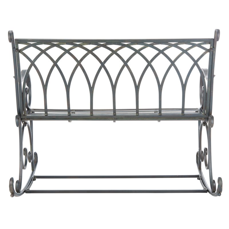 Pemberly Row Wrought Iron Victorian Outdoor Rocking Bench in Black Rust