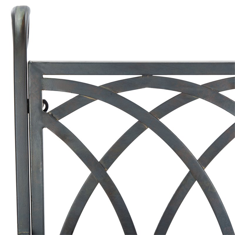 Pemberly Row Wrought Iron Victorian Outdoor Rocking Bench in Black Rust