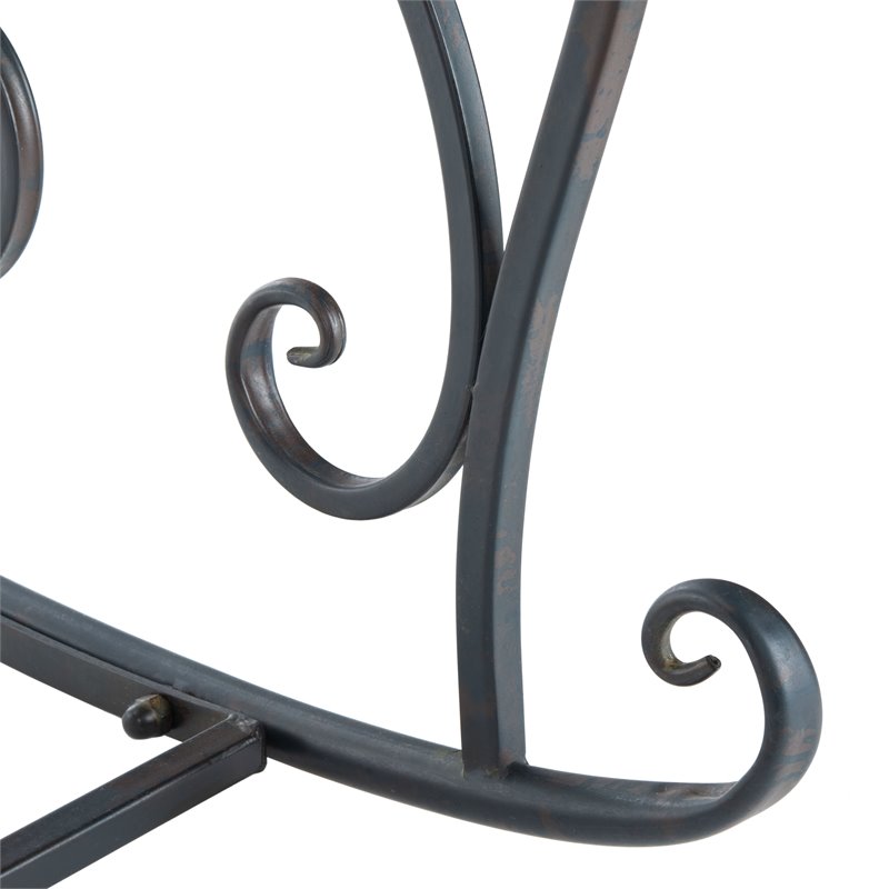 Pemberly Row Wrought Iron Victorian Outdoor Rocking Bench in Black Rust
