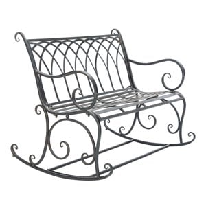 Pemberly Row Wrought Iron Victorian Outdoor Rocking Bench in Black Rust