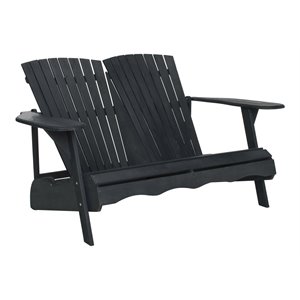 Pemberly Row 13.4&quot Acacia Wood Adirondack Loveseat Bench in Dark Slate Gray