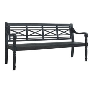 Pemberly Row 16.7&quot Acacia Wood Lattice Outdoor Bench in Dark Slate Gray