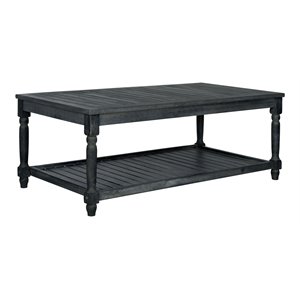 Pemberly Row Acacia Wood Slatted Outdoor Coffee Table in Dark Slate Gray