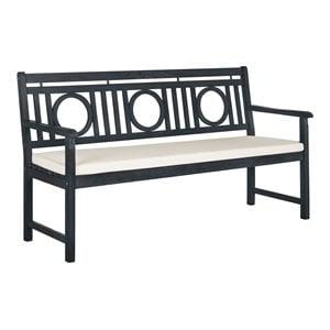 Pemberly Row 16.14&quot 3-Seat Acacia Wood Outdoor Bench in Dark Gray/Beige