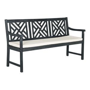Pemberly Row 16.14&quot 3-Seat Acacia Wood Outdoor Bench in Dark Gray/Beige