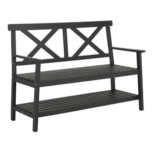 Pemberly Row 16.9&quot 2-Seat Acacia Wood Storage Bench in Black