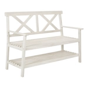 Pemberly Row 16.9&quot 2-Seat Acacia Wood Storage Bench in White