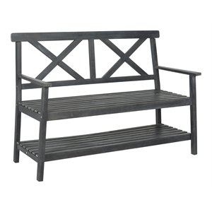 Pemberly Row 16.9&quot 2-Seat Acacia Wood Storage Bench in Dark Slate Gray