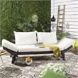 Pemberly Row Acacia Wood Outdoor Daybed in Dark Slate Gray/Beige