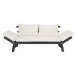 Pemberly Row Acacia Wood Outdoor Daybed in Dark Slate Gray/Beige