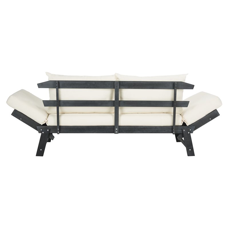 Pemberly Row Acacia Wood Outdoor Daybed in Dark Slate Gray/Beige