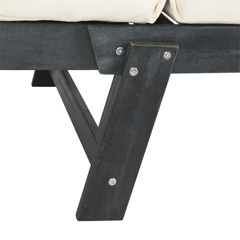 Pemberly Row Acacia Wood Outdoor Daybed in Dark Slate Gray/Beige