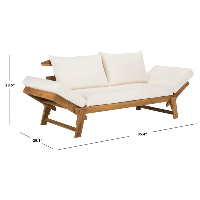 Pemberly Row Contemporary Acacia Wood Outdoor Daybed in Teak Brown/Beige