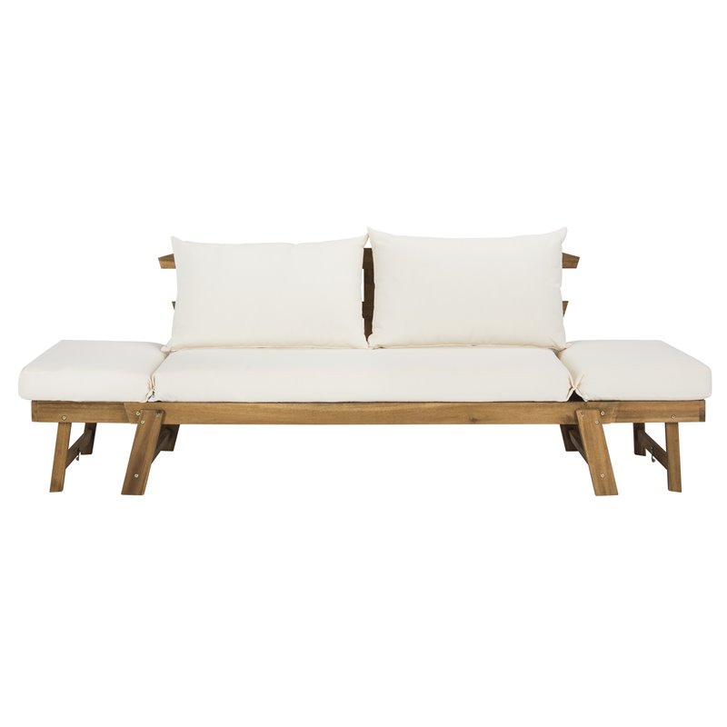 Pemberly Row Contemporary Acacia Wood Outdoor Daybed in Teak Brown/Beige