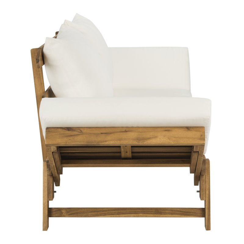 Pemberly Row Contemporary Acacia Wood Outdoor Daybed in Teak Brown/Beige