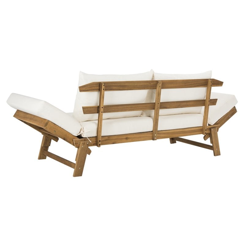 Pemberly Row Contemporary Acacia Wood Outdoor Daybed in Teak Brown/Beige