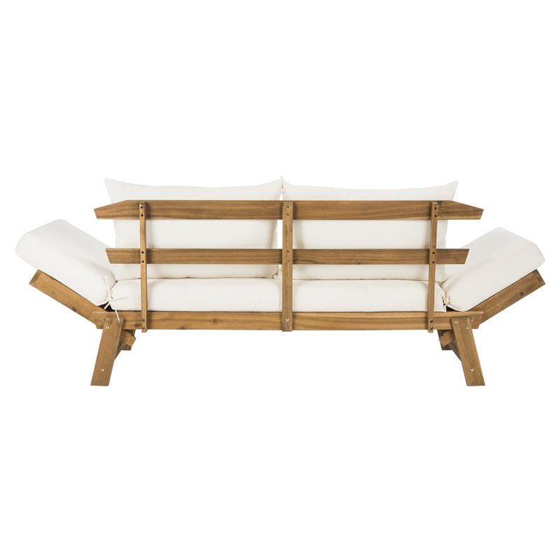 Pemberly Row Contemporary Acacia Wood Outdoor Daybed in Teak Brown/Beige