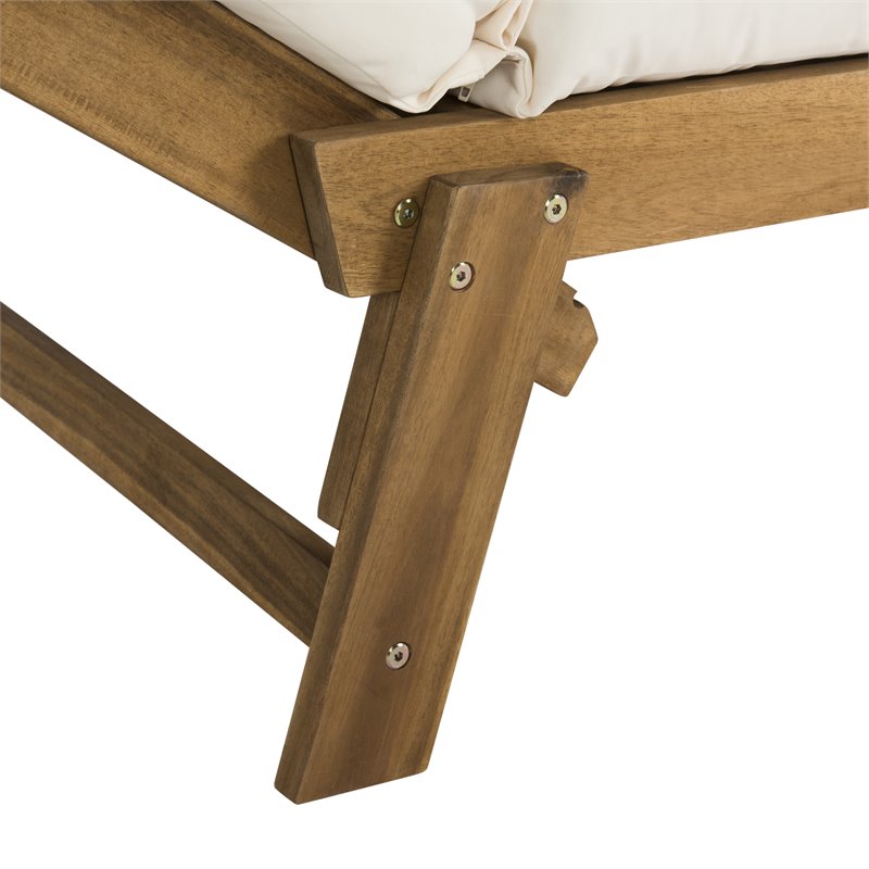 Pemberly Row Contemporary Acacia Wood Outdoor Daybed in Teak Brown/Beige