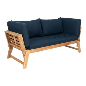 Pemberly Row Contemporary Acacia Wood Outdoor Daybed in Natural/Navy