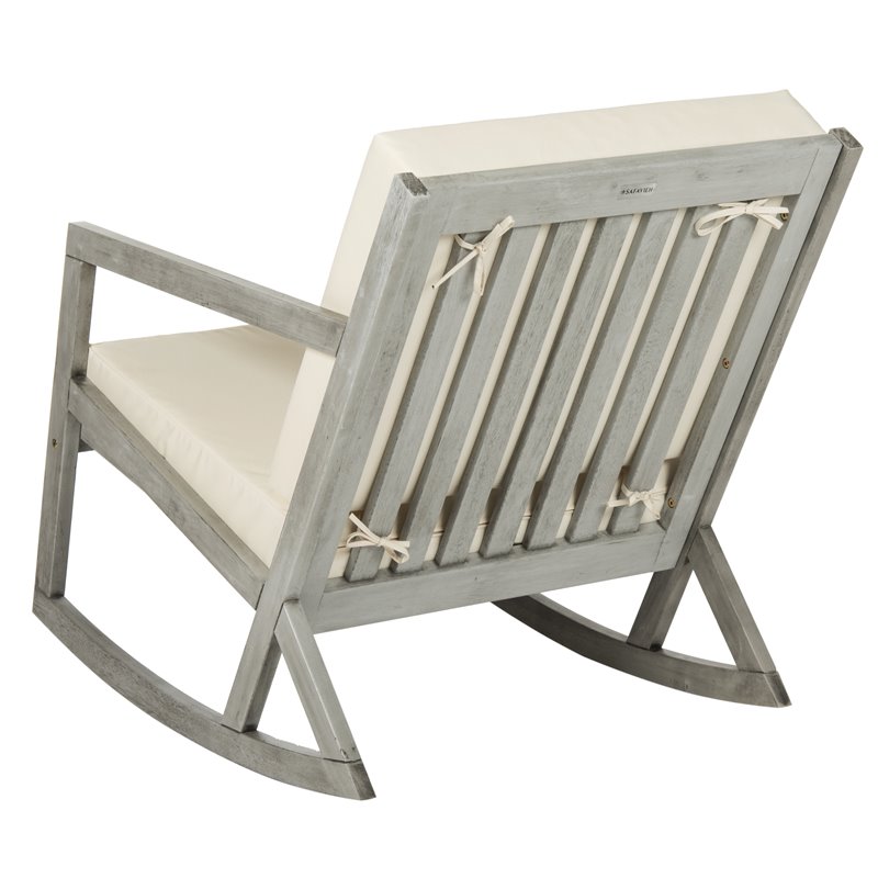 Pemberly Row Eucalyptus Wood Outdoor Rocking Chair in Gray/Beige