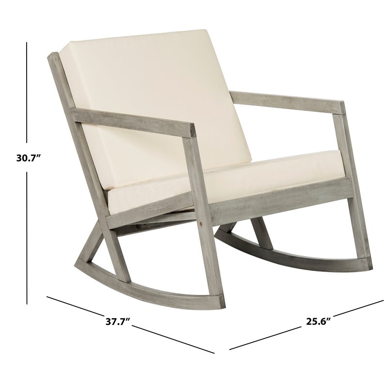 Pemberly Row Eucalyptus Wood Outdoor Rocking Chair in Gray/Beige