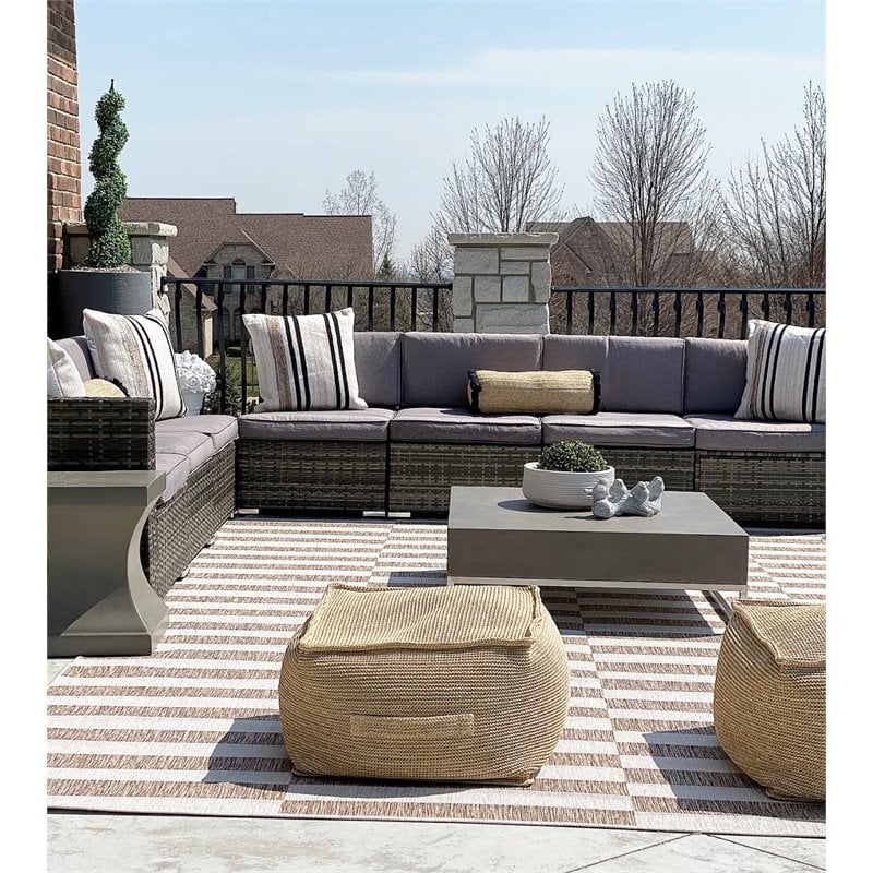 Pemberly Row Geometric Concrete Indoor/Outdoor Coffee Table in Dark Gray