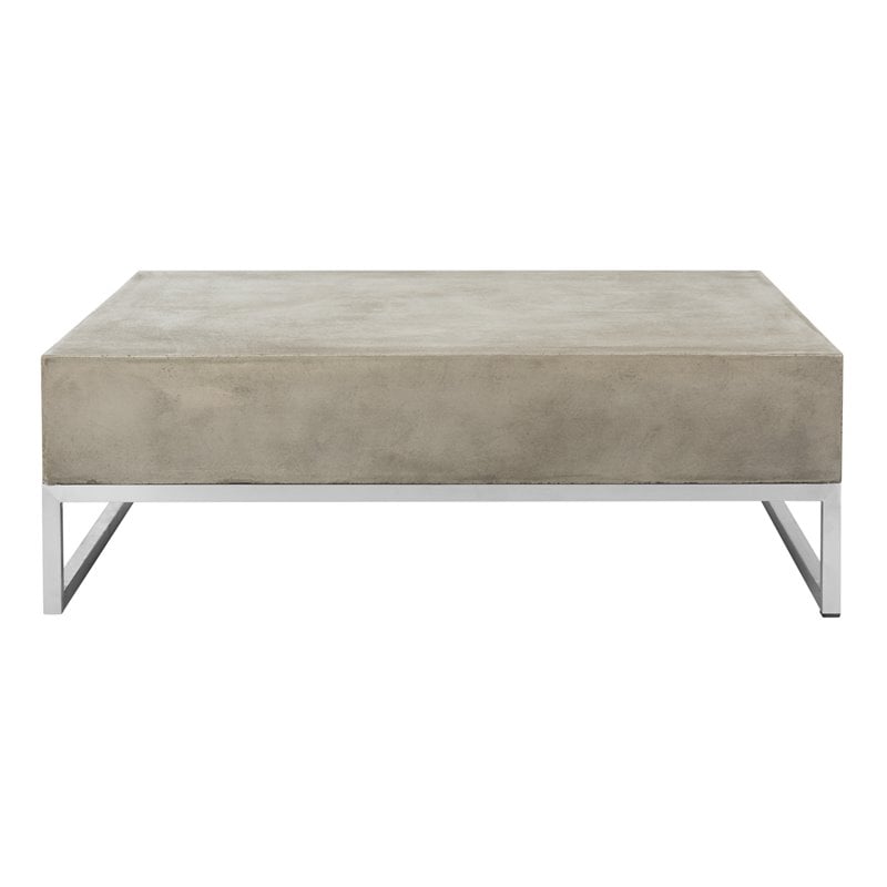 Pemberly Row Geometric Concrete Indoor/Outdoor Coffee Table in Dark Gray